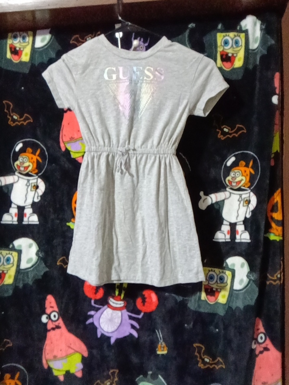 GUESS Girls Light Gray T-Shirt Dress with Iridescent Logo